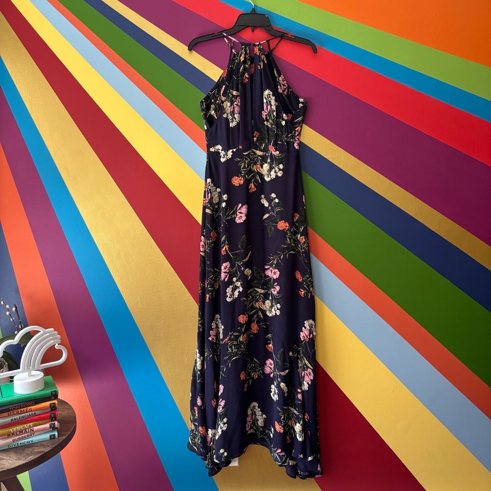 Parker Navy Floral Halter Maxi Dress | Size S - Picture 2 of 6